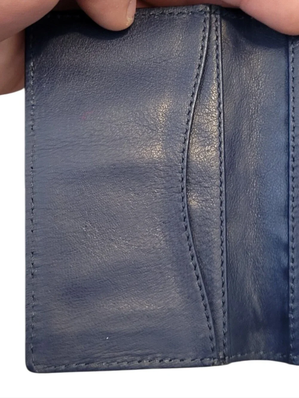 Borlino Italy Navy Blue Ostrich Leather Card Holder